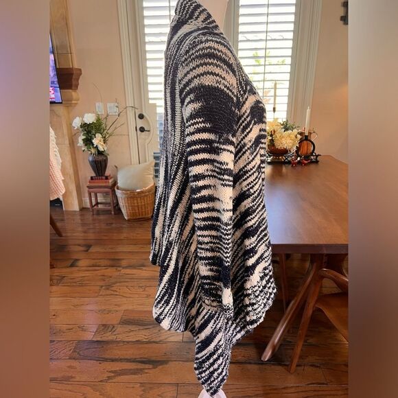 Cotton On Blue Cream Space Dye Marled Knit Draped High Low Cardigan Coastal M - Picture 3 of 5